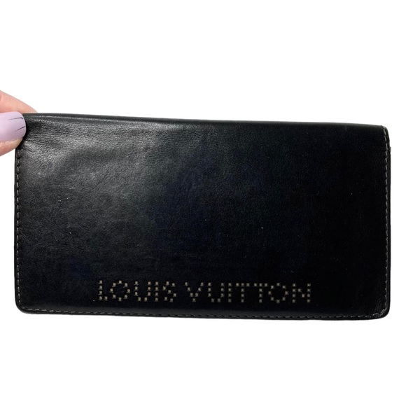 RARE Authentic Louis Vuitton Black Slim Leather Perforated Studded Long Wallet - Picture 3 of 16
